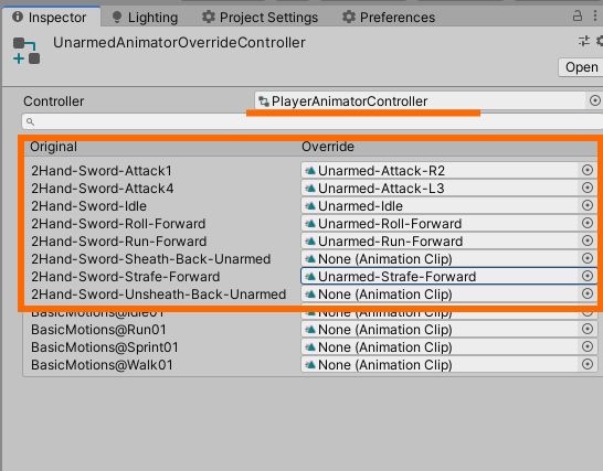 周回遅れのゲーム工房 Unity 武器の着脱と Animatoroverridecontroller を使ったアニメーションの変更